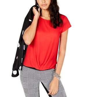 Red Twist Front Short Sleeve Top Short Sleeved Shirt Size XS